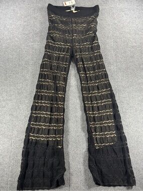 NWT INC Crochet Flare Pants Nude Illusion Lining Festival Core Rockstar S Boho